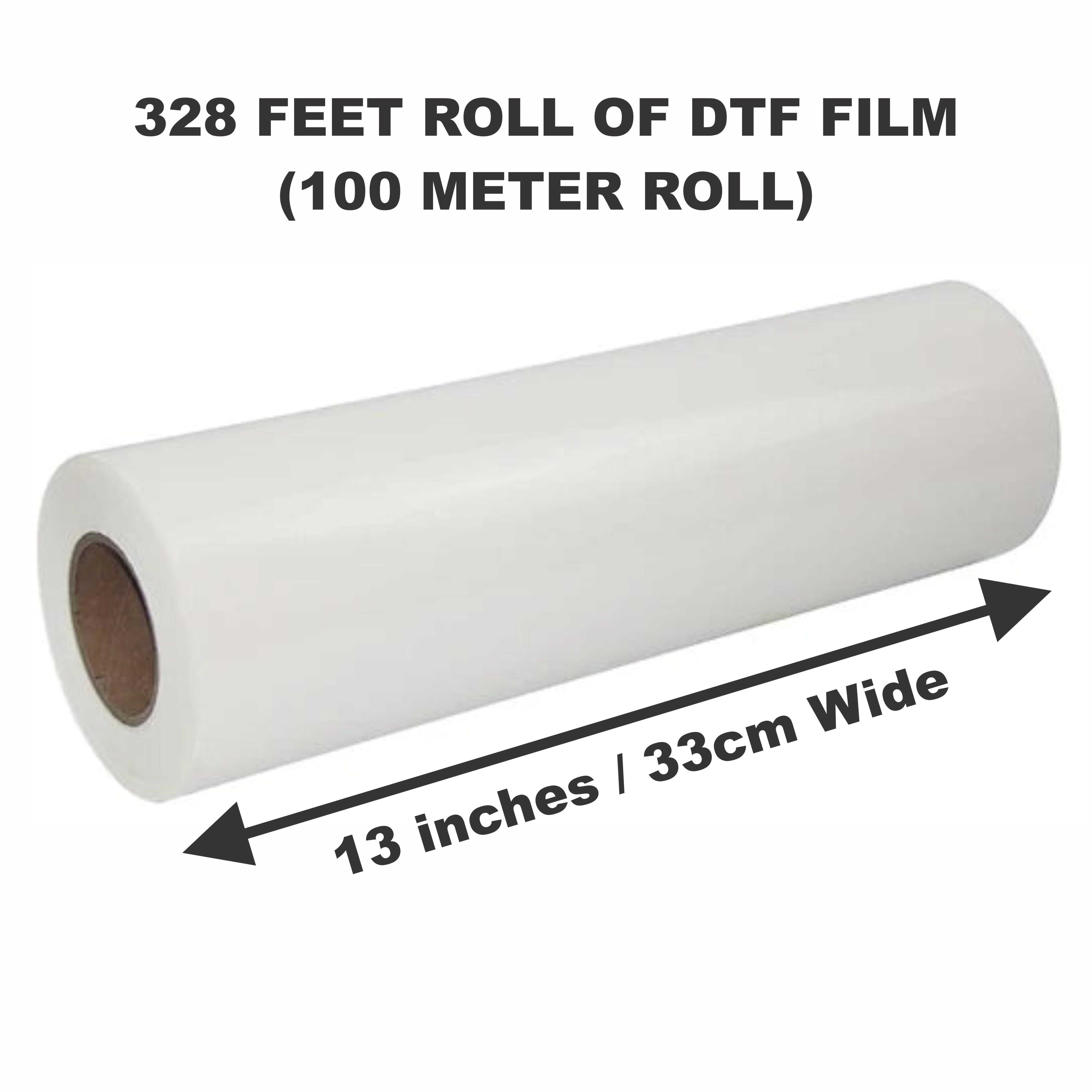 Printomize America 13” x 328 Feet Roll Of DTF Film - Double Sided Instant Hot Peel showcasing vibrant color reproduction on various fabrics.