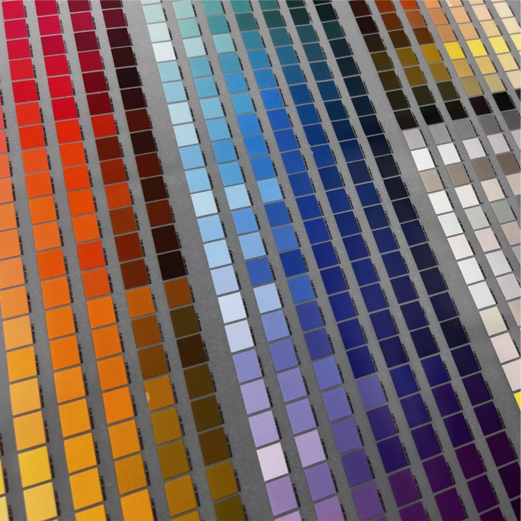 A visual display of a palette with various color swatches, emphasizing the extensive color gamut available in Hyper DTF transfers by Printomize America.
