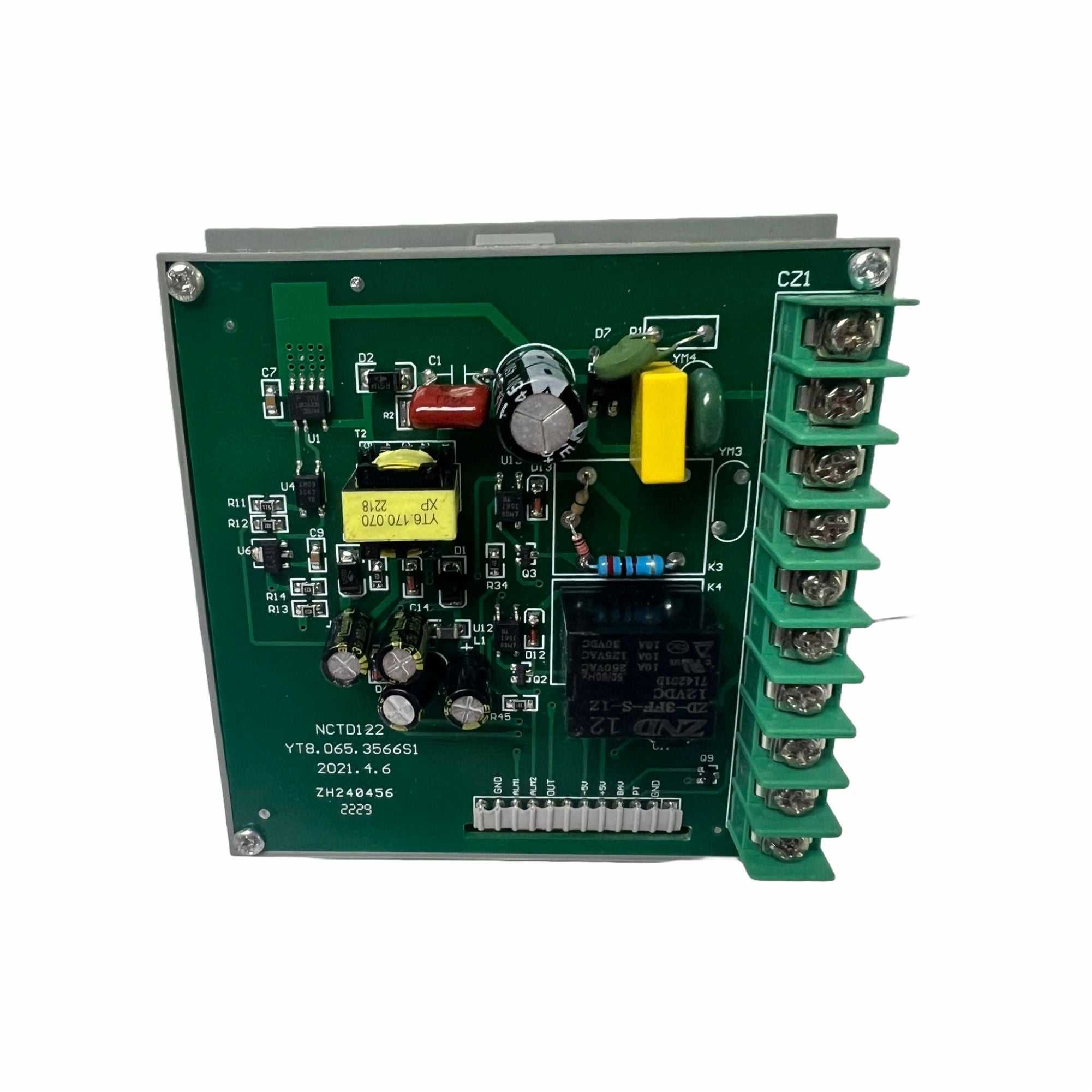 Rear circuit board of MEM Control Panel Version V2 With Pre-Sets showing electronic components and terminal connections for heat press integration.