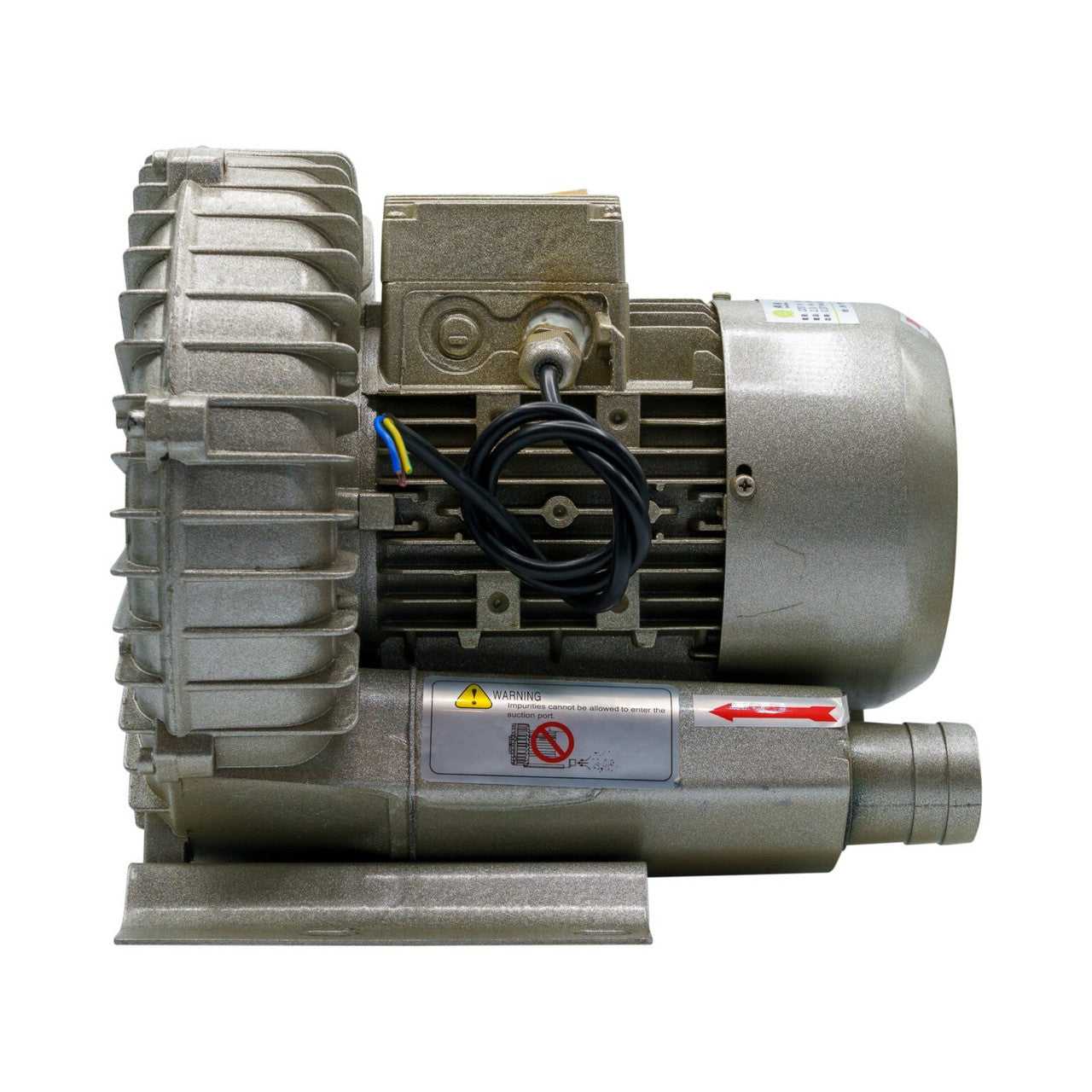 Dryer Vacuum Pump from Printomize America, showcasing a silver metal design with an electric motor and integrated pump, designed for efficient replacement in dryers.
