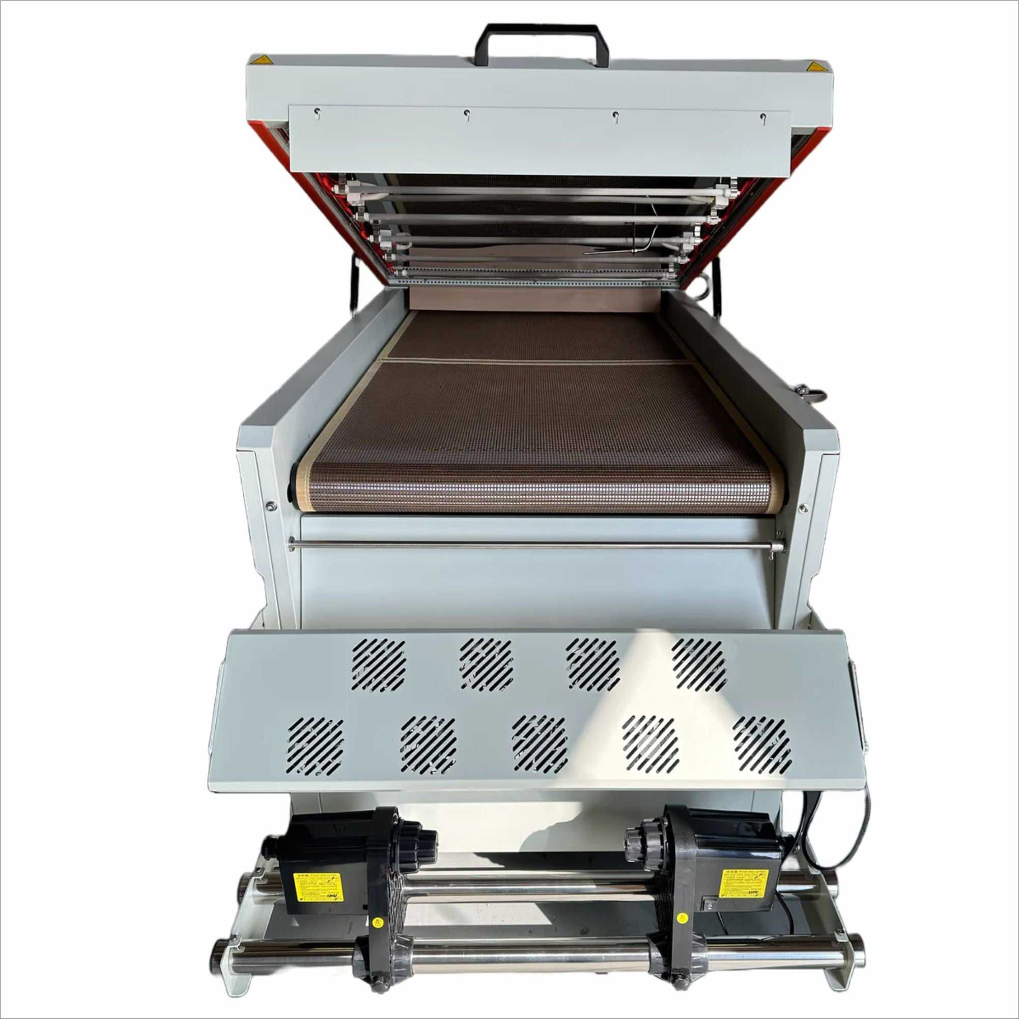 24in Automatic DTF Powder Shaker and Dryer with Vacuum Absorption Conveying Platform and Touch Screen by Printomize America operating during a demonstration, emphasizing its ease of use.