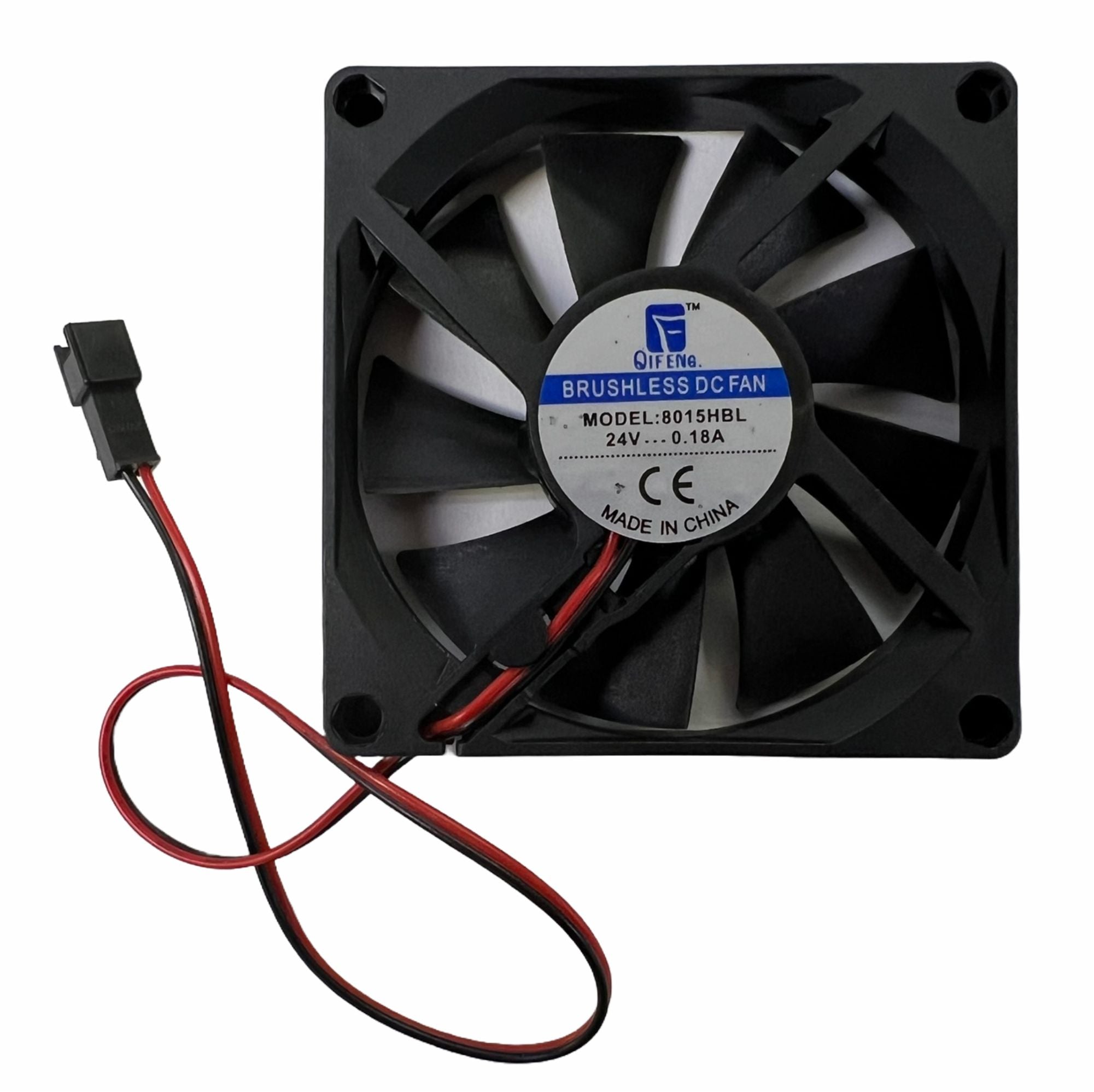 Headboard Fan from Printomize America, featuring a black brushless DC fan design with a 24V, 0.18A specification, ideal for cooling and ventilation applications.