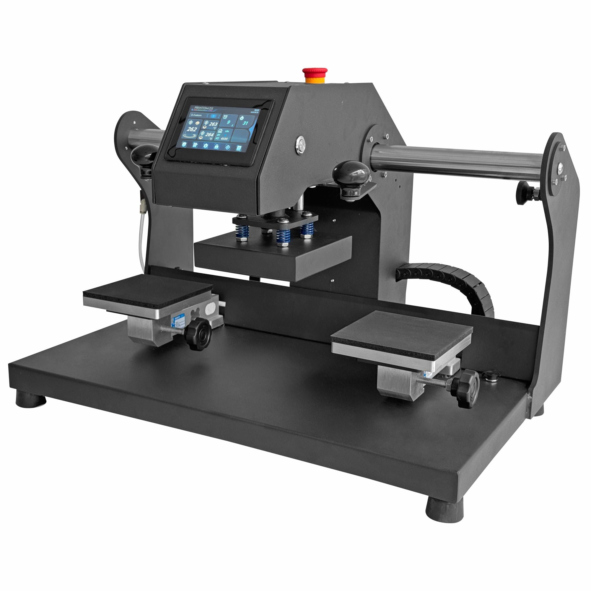 Hyper Stamp 6" x 6" Label Press - Industrial Heavy Duty Heat Press showcasing a smart control touch screen and dual platens for customizable printing applications.