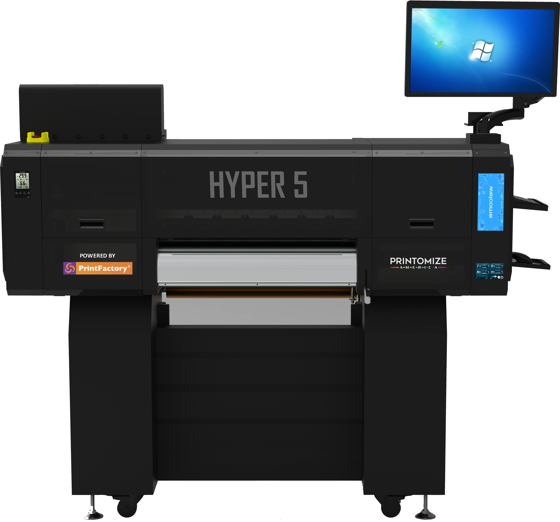 Hyper 5 DTF Printer by Printomize America, featuring a sleek design, touchscreen interface, and efficient printing capabilities.