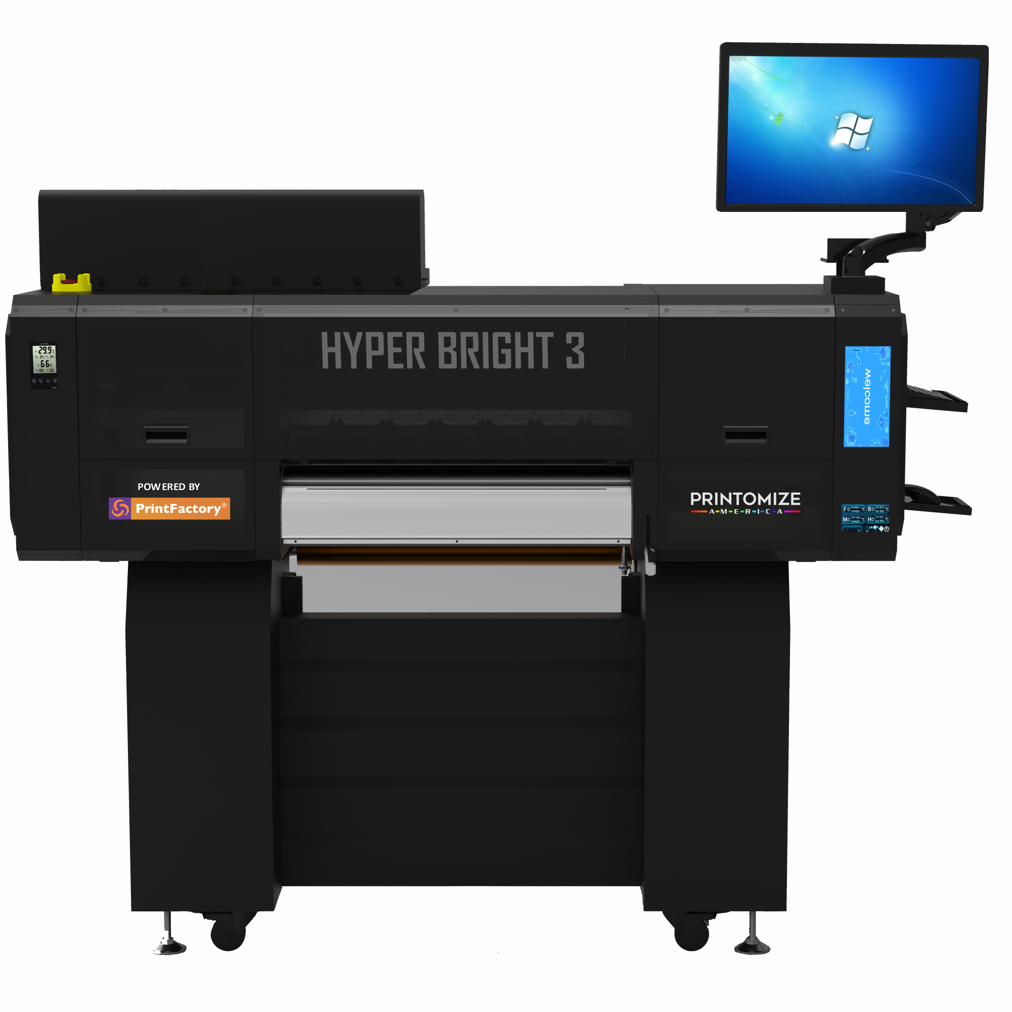 Hyper Bright 3 (9 Color) DTF Printer by Printomize America, featuring multiple printheads and a modern control interface.
