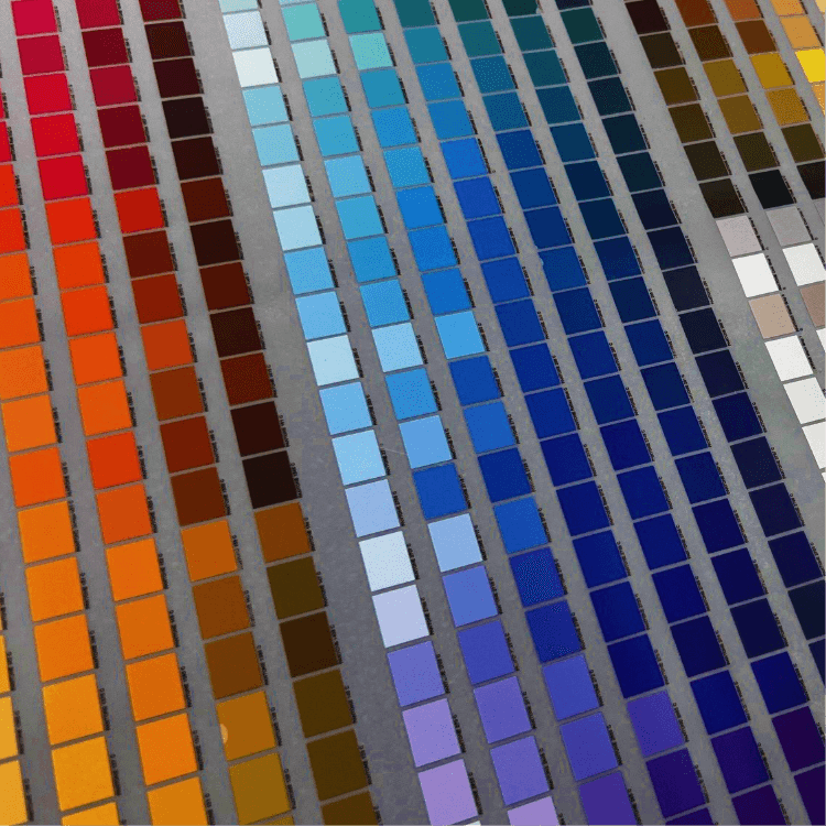 A vibrant display of color swatches showcasing a range of hues perfect for Hyper Bright DTF Transfers by Printomize America, enhancing color accuracy in printing.