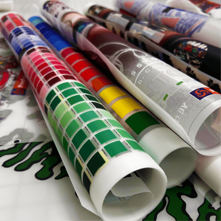 Collection of color swatches showcasing various shades and hues, illustrating Hyper Bright (9 Color) DTF Transfers from Printomize America.