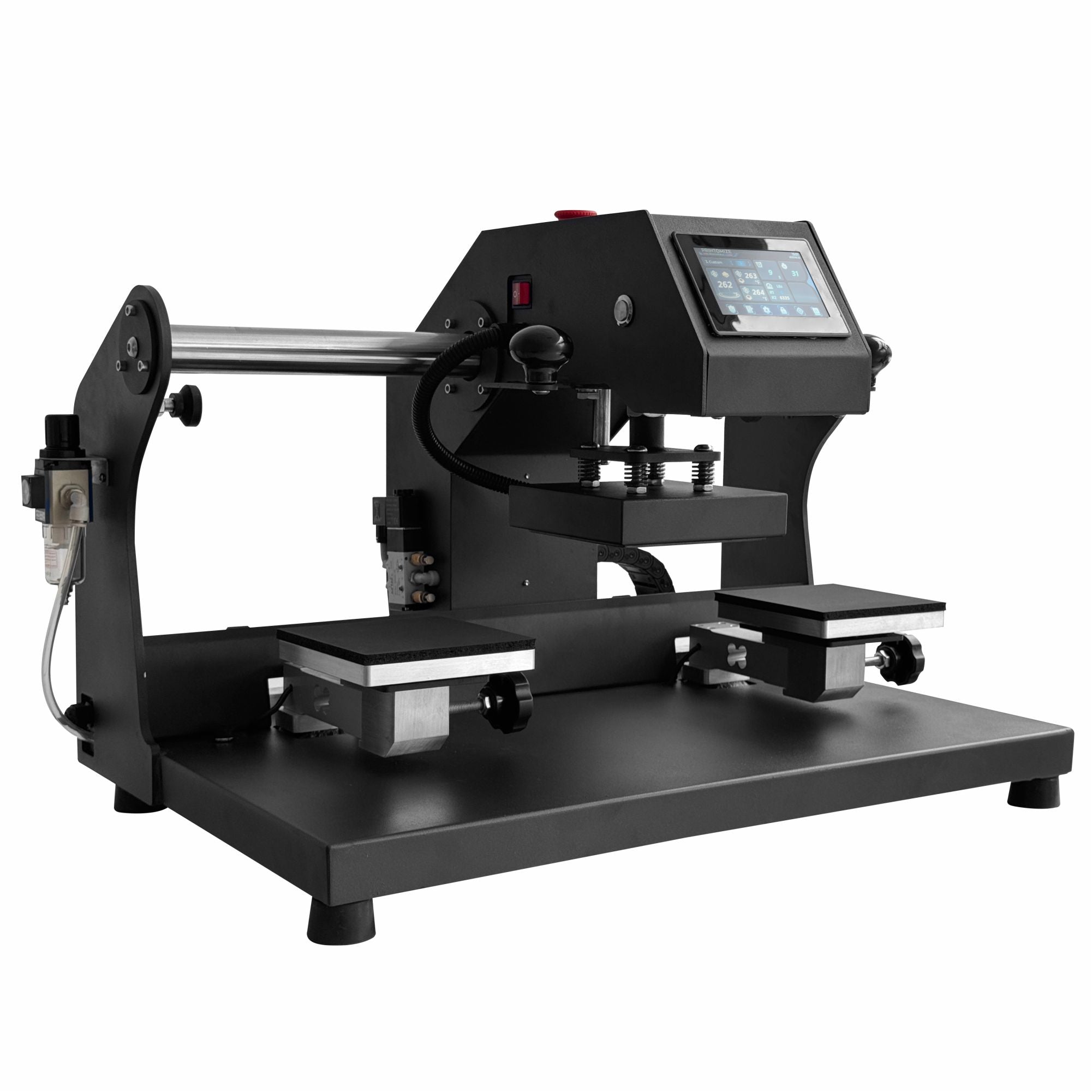 Side view of the Hyper Stamp 6" x 6" Label Press, highlighting its robust industrial design and advanced technology features for high-quality printing.