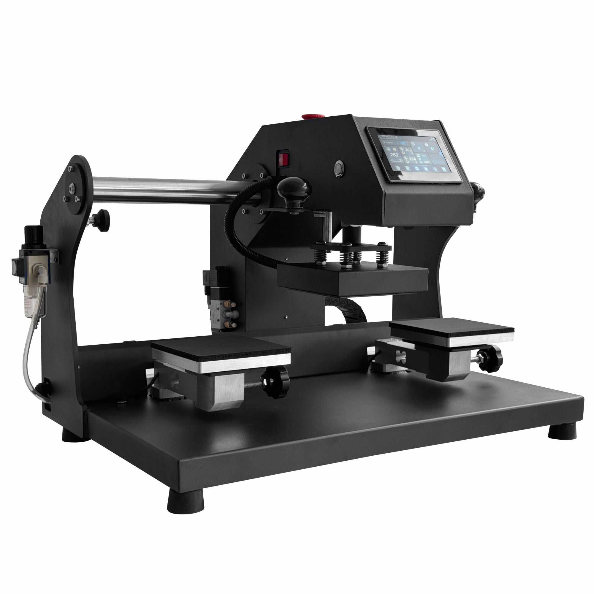 Side view of the Hyper Stamp 6" x 6" Label Press, highlighting its robust industrial design and advanced technology features for high-quality printing.