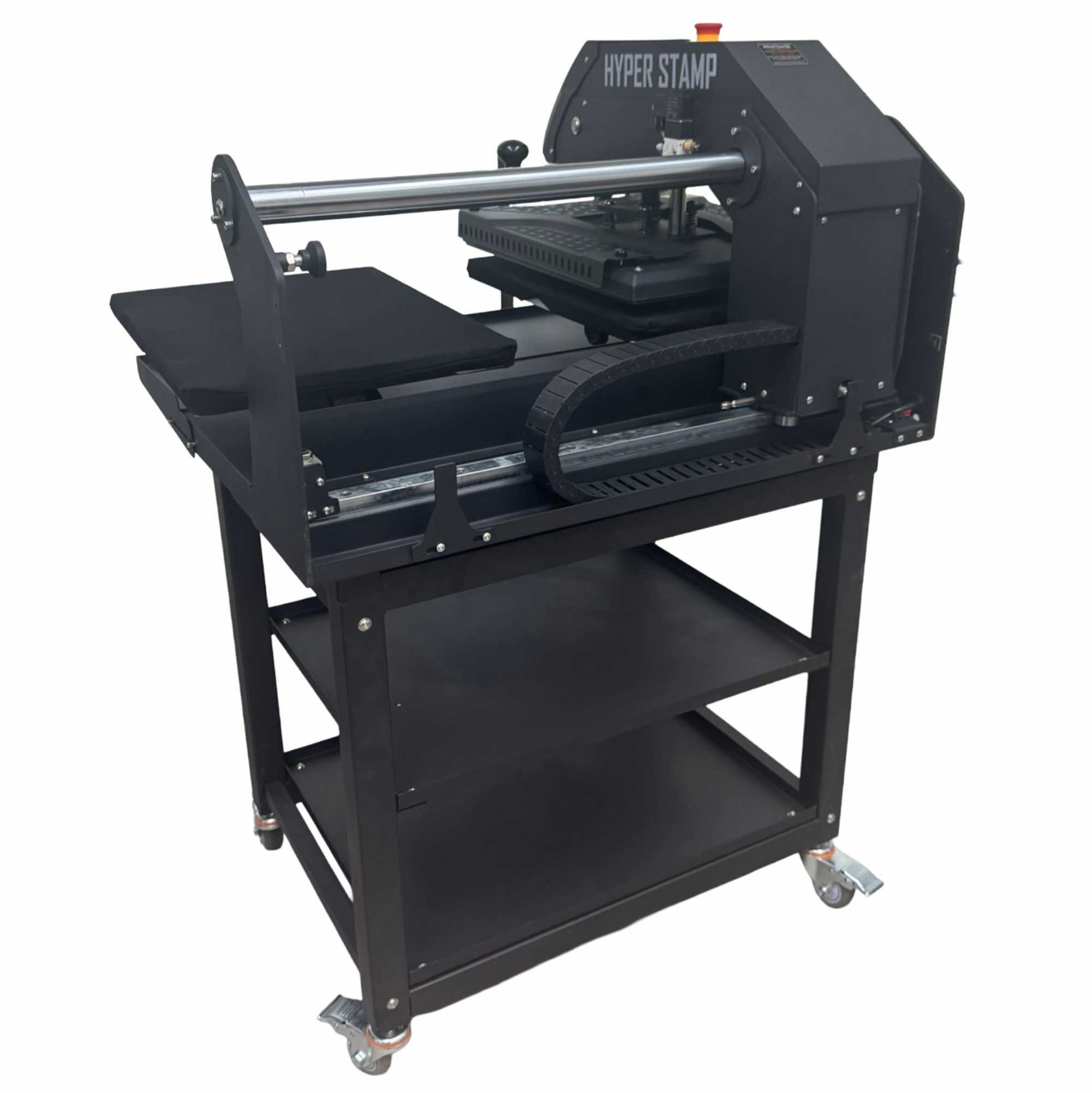 Hyper Stamp 16" x 20" Double Station Heat Press from Printomize America in a working environment, showcasing its capabilities for custom prints.