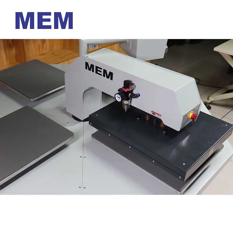 Close-up of the MEM TZ-4050 4 Station High Speed Carousel Heat Press demonstrating the heat plate and pressure system for efficient usage.