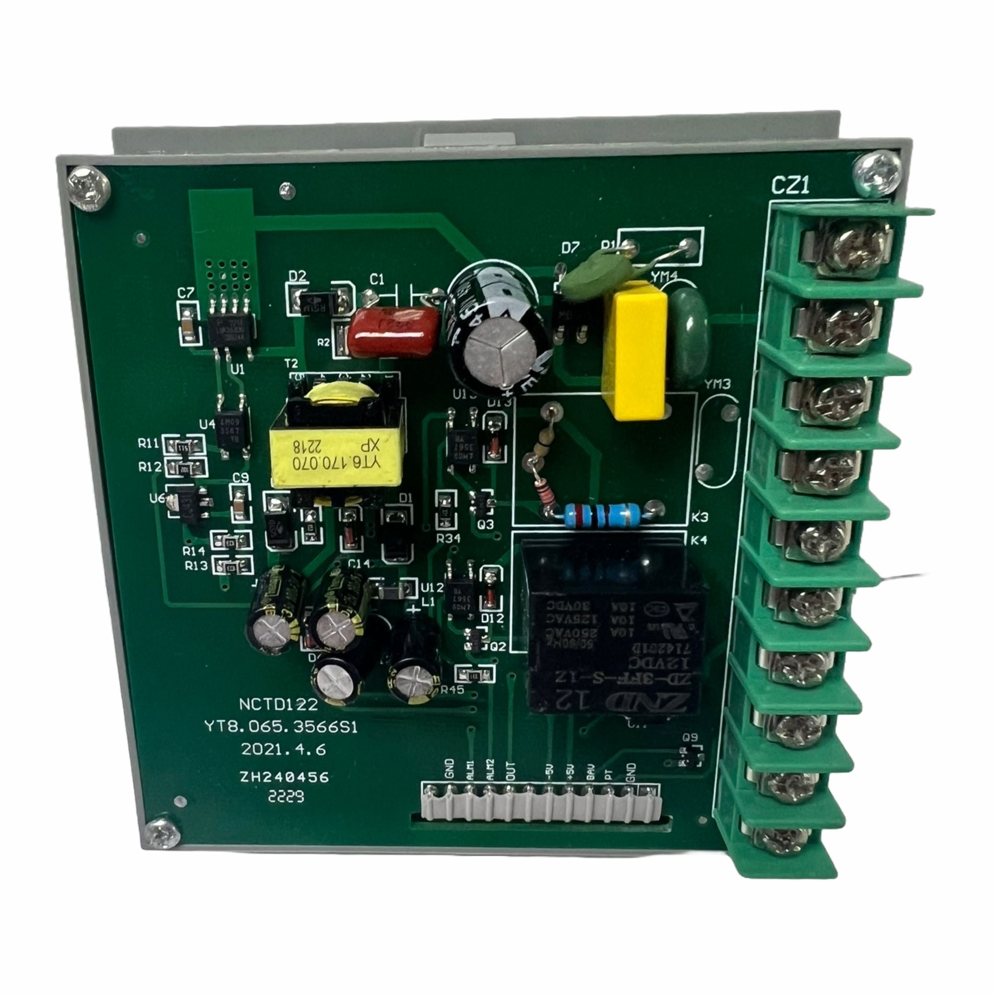 Rear circuit board of MEM Control Panel Version V2 With Pre-Sets showing electronic components and terminal connections for heat press integration.