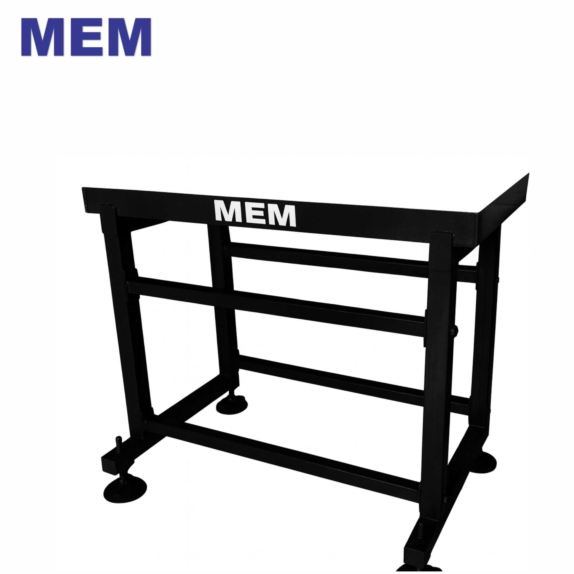 Sturdy black metal stand for TY-4050 16 x 20 I MEM heat press machine featuring MEM logo and adjustable feet for stability.
