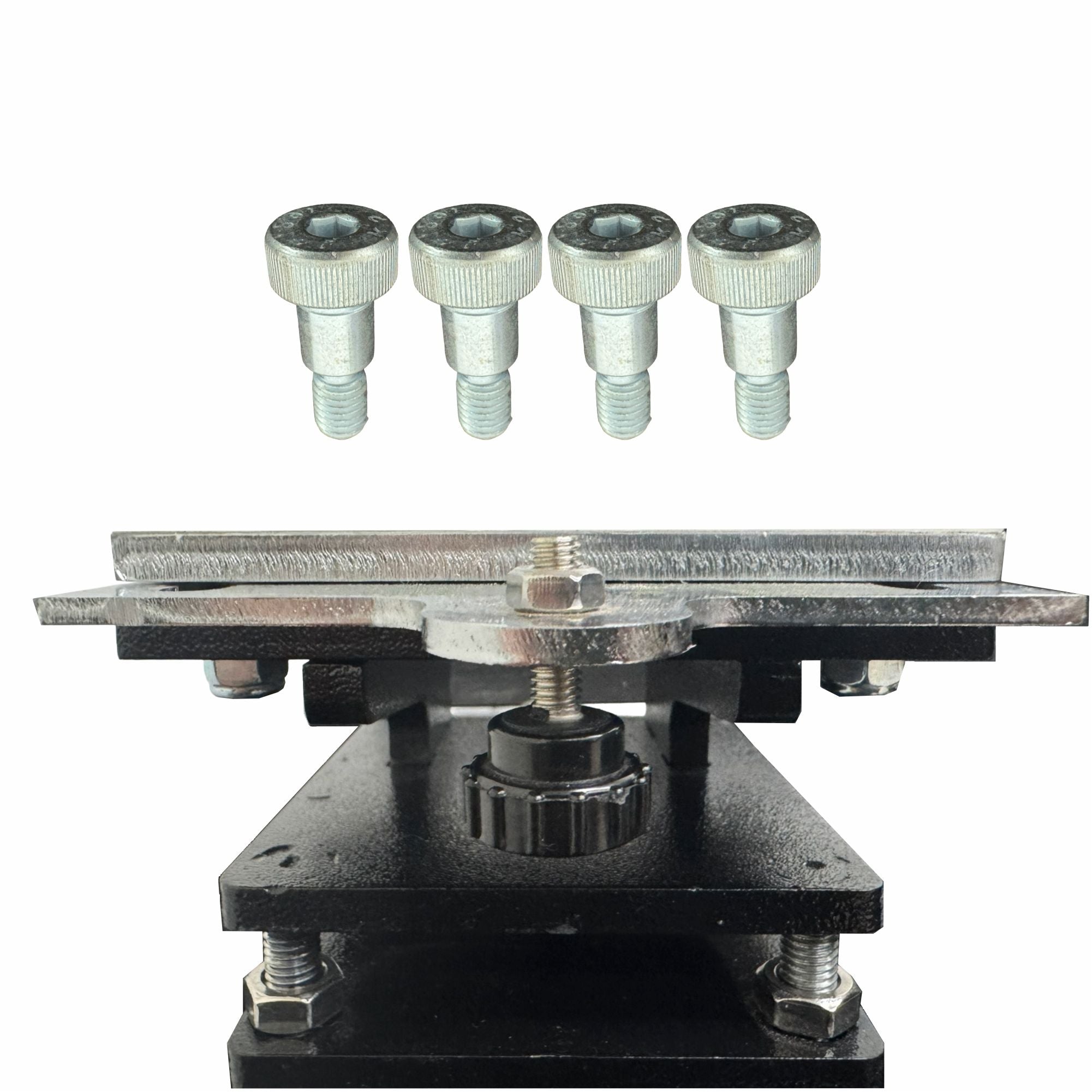 Official MEM Quick Release System, featuring a quick release bracket and bolts for heat press platens, compatible with MEM Heat Press Models TQ-4050, TQA-4050, and TQB-4050.