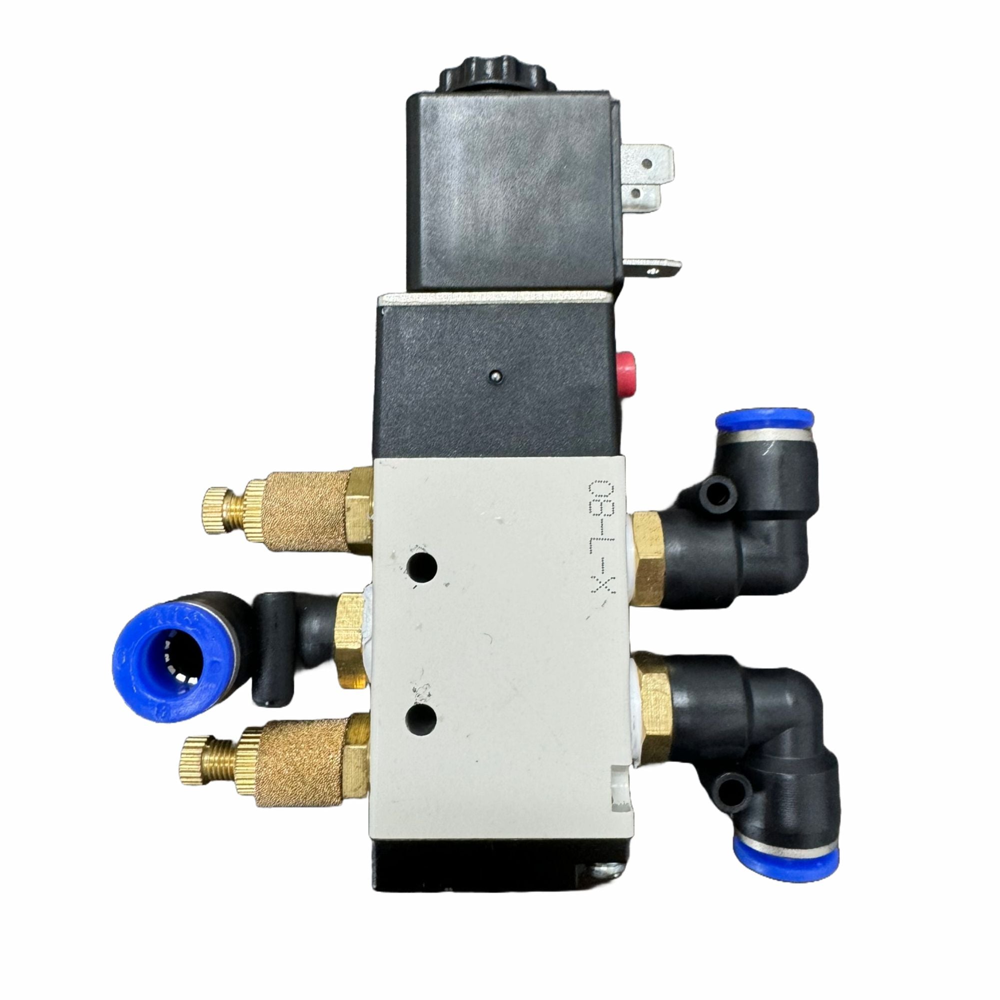 Top view of Solenoid Valve AC 110v -4V21008C by MEM featuring the valve mechanism and airline fittings.