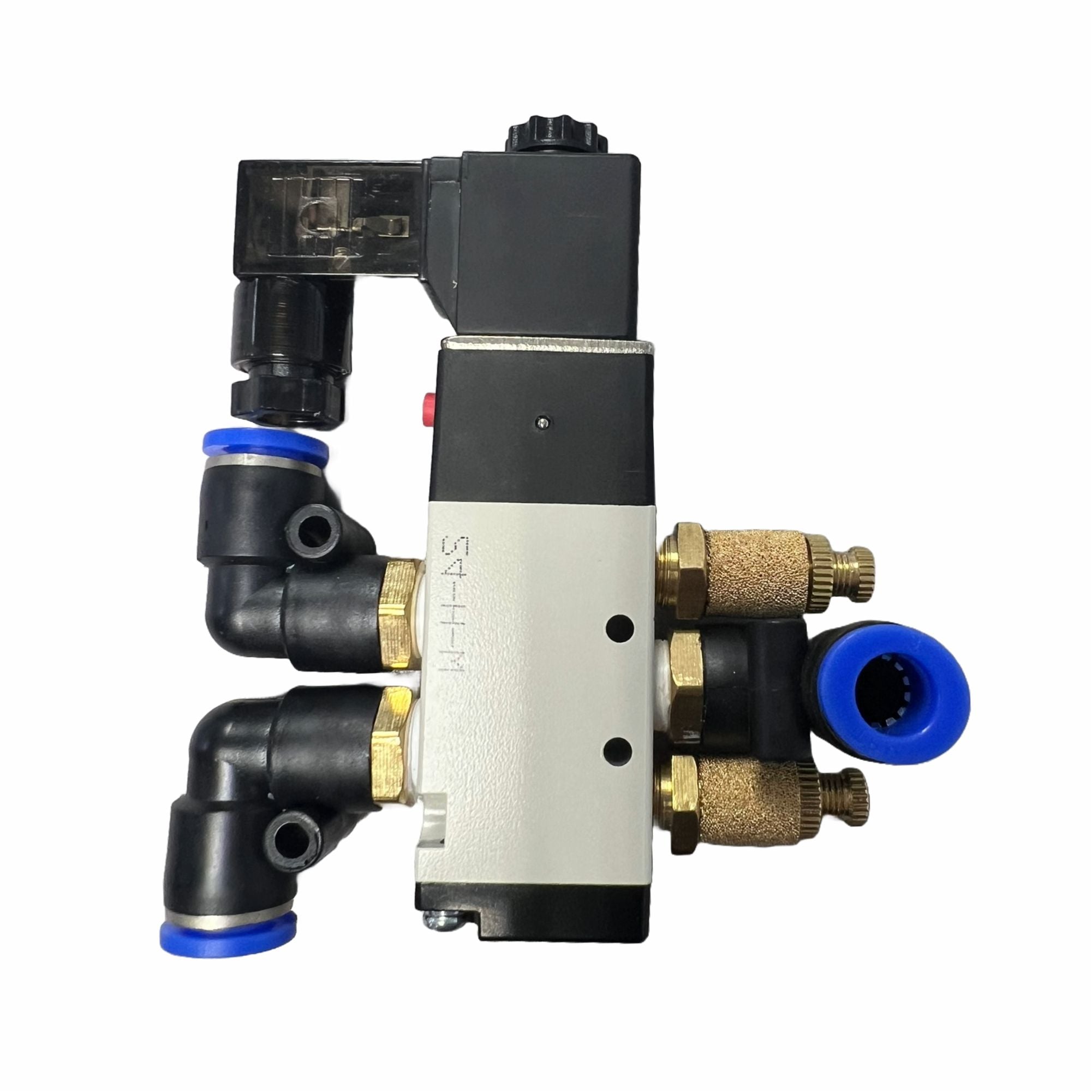 MEM Solenoid Valve AC 110v -4V11006C featuring airline attachments, designed for MEM Heat Press models TQA-4050, TQB-4050, TQ-4050, TQ-1515, and TQ1-1515.