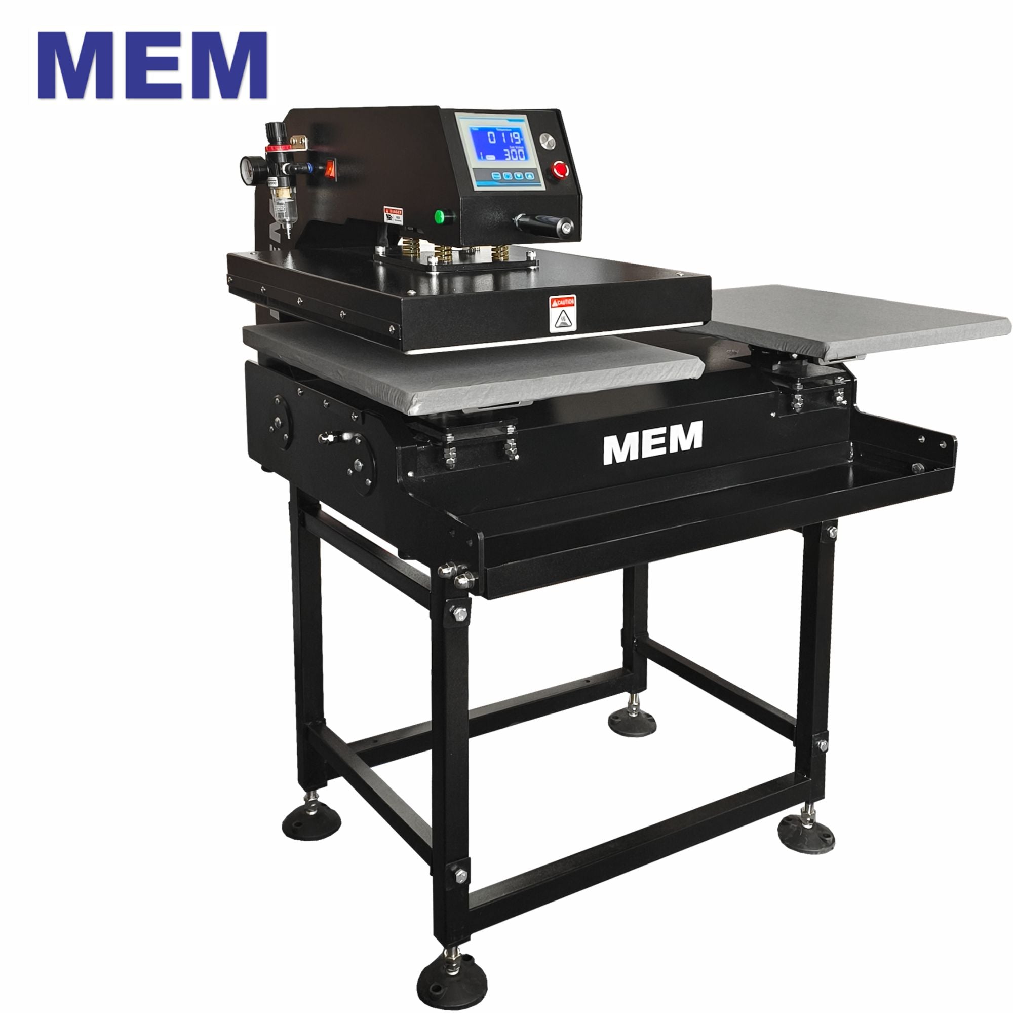 MEM TQA-4050 16" x 20" Semi-Automatic Double Station Pneumatic Heat Press with Quick Release, showcasing the heavy-duty design and digital control panel.