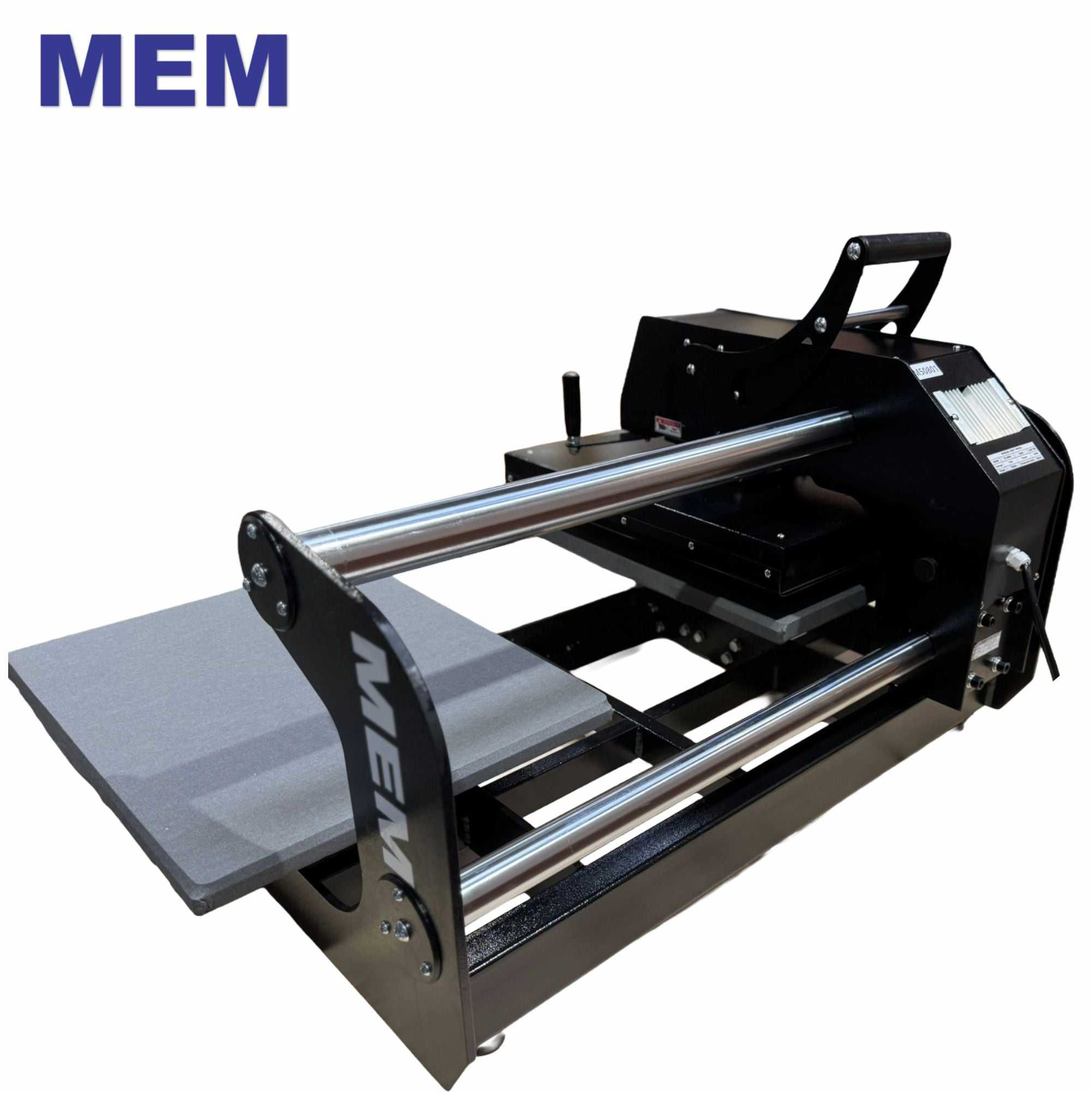 Rear angle of TY-4050 16 x 20 I MEM double station heat press with dual chrome support bars and industrial-grade frame.