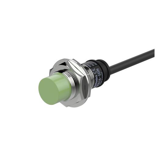 TQA-4050 Sensor from Printomize America, featuring a green button and a durable metal housing, designed for reliable sensing applications.