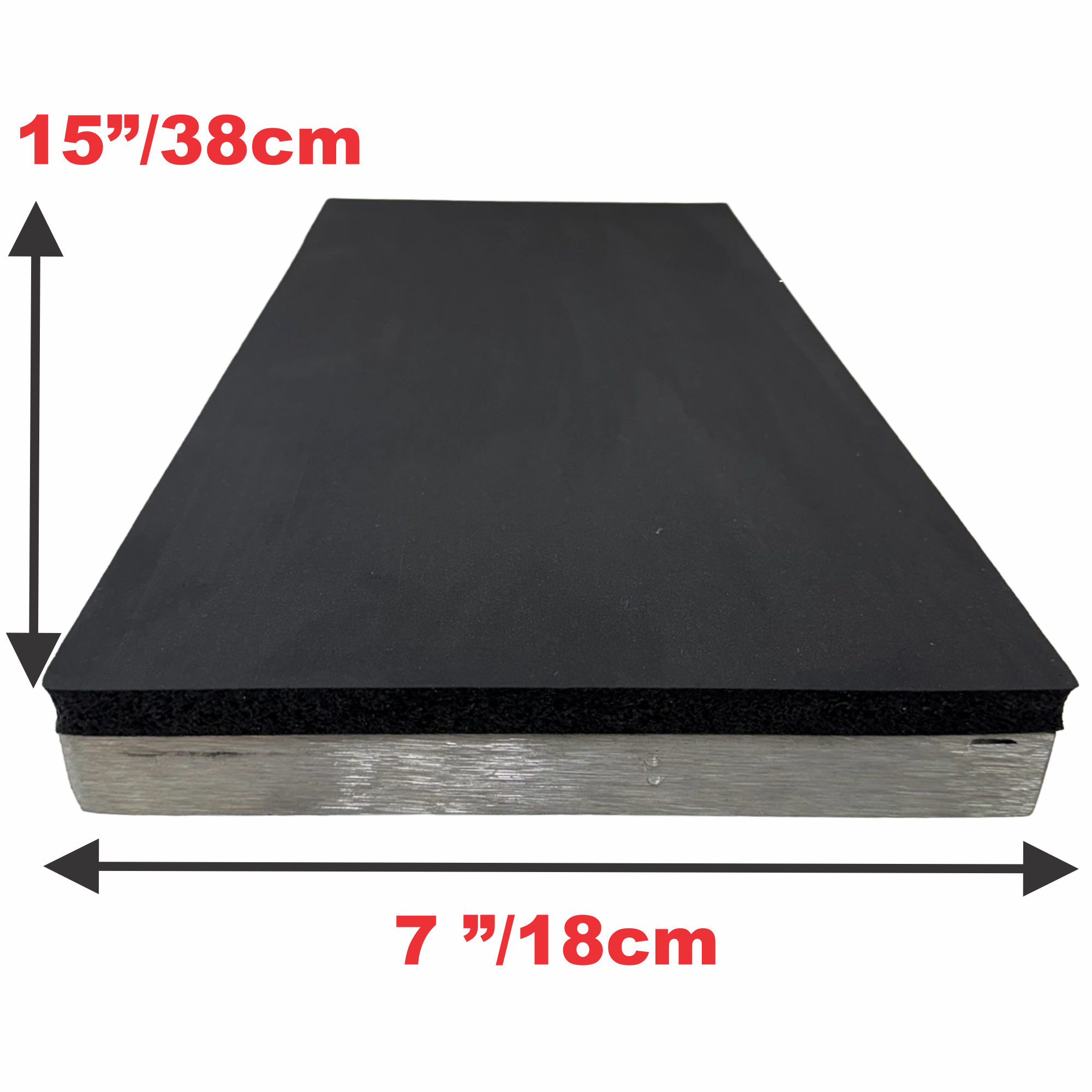 Trousers Platen 18cm x 38cm (7" x 15") dimensions highlighted in red from Printomize America, showcasing the platen's sturdy design for garment pressing.