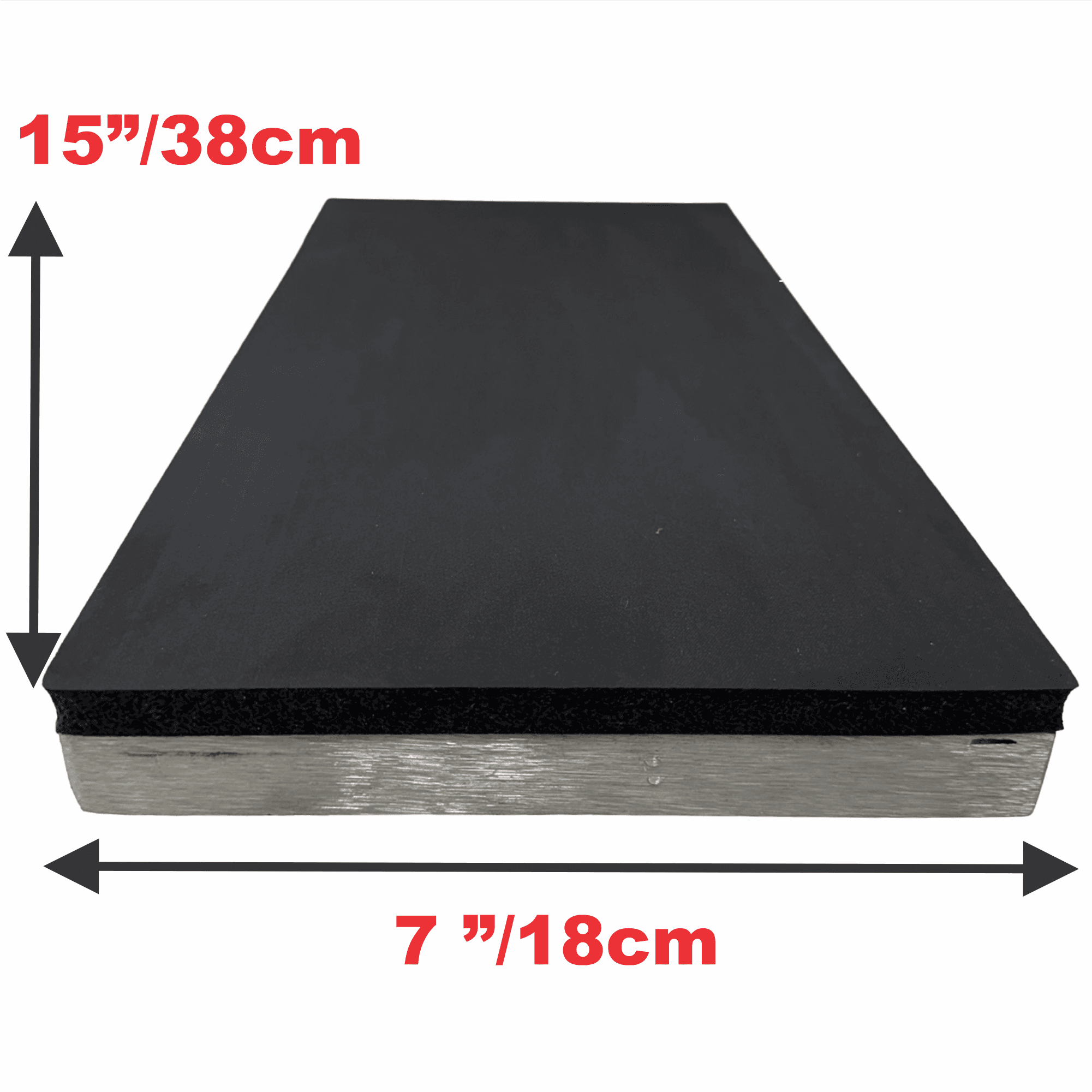 Trousers Platen 18cm x 38cm (7" x 15") dimensions highlighted in red from Printomize America, showcasing the platen's sturdy design for garment pressing.