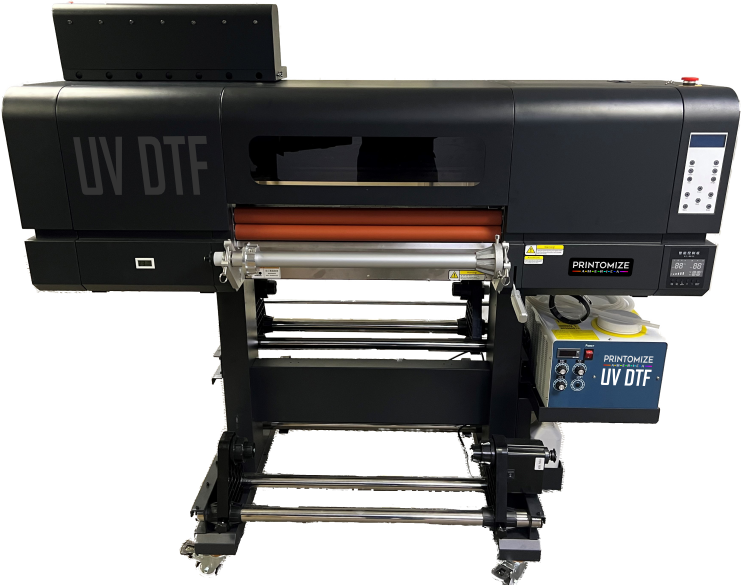 UV DTF Printer by Printomize America showcasing advanced ultraviolet curing technology for versatile printing on various surfaces including metal, leather, and plastic.