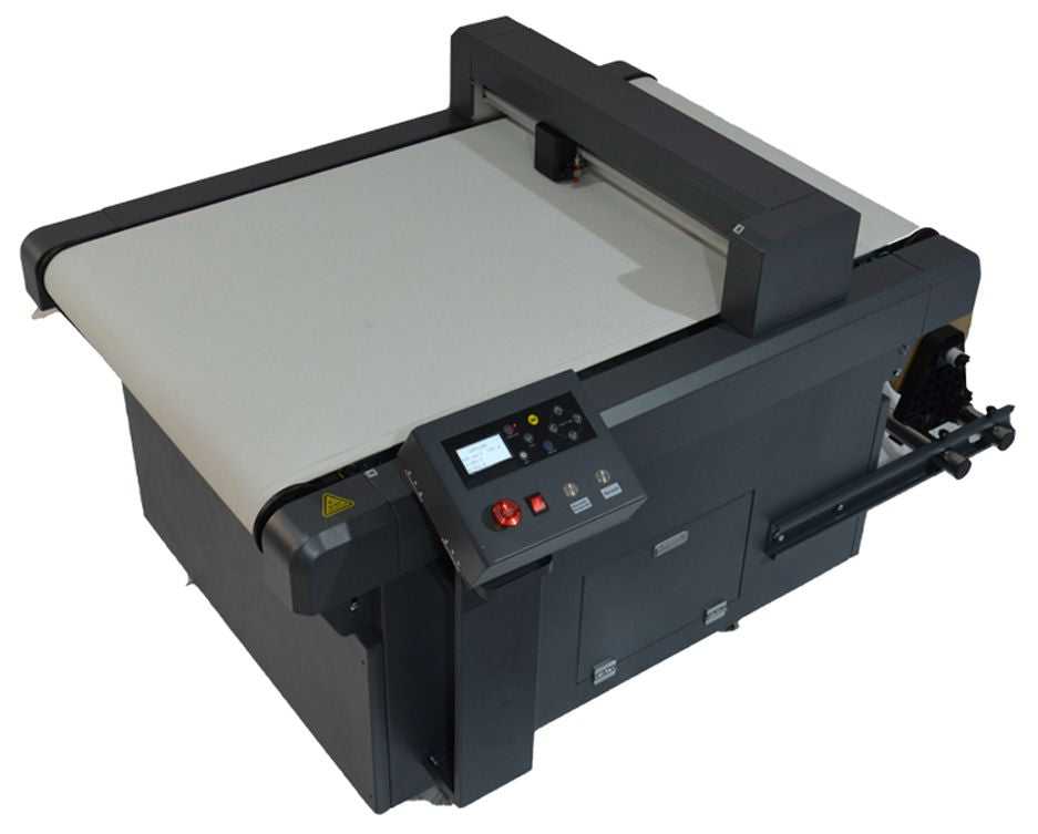 User-friendly LCD display of the 24" x 35" Auto-Fed Flatbed Digital Cutter from Printomize America for easy operation.