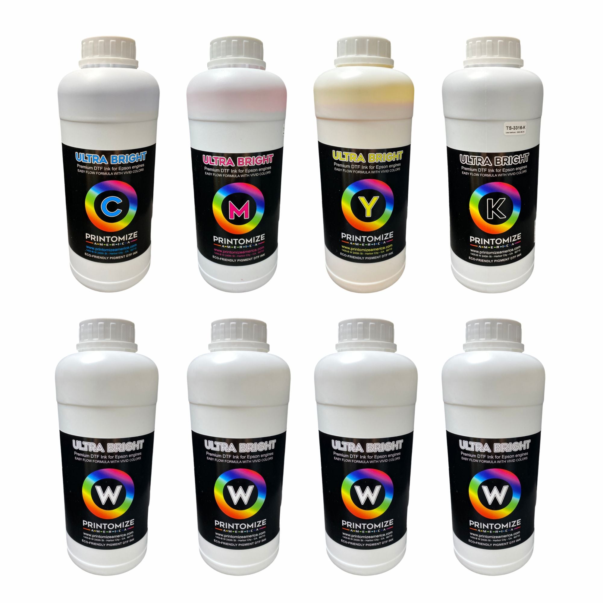 DTF Ultra Bright Ink Bundle - (1 liter of each CYMK + 4