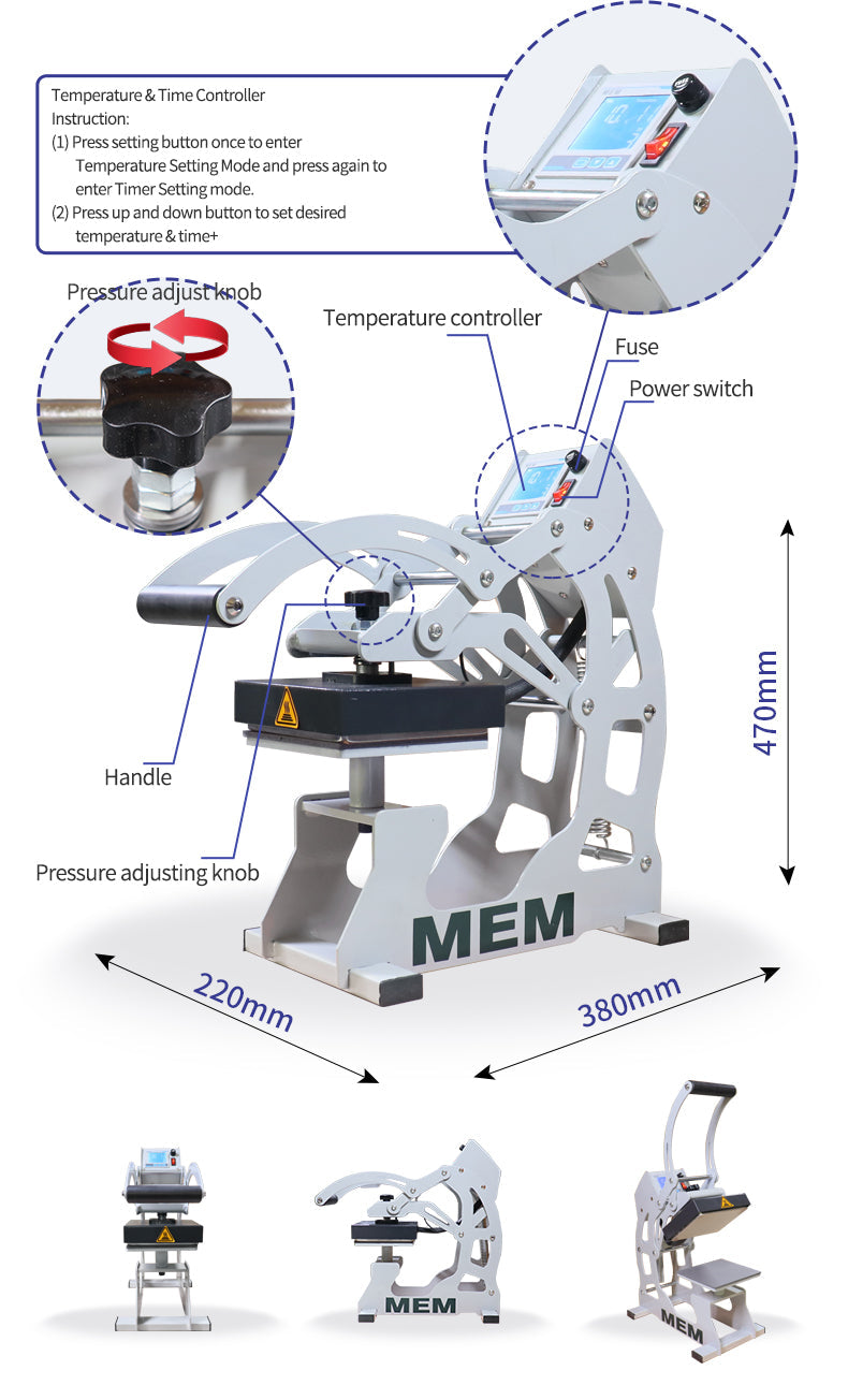 T-1515 Small 6 x 6Label Manual Heat Press Machine - Heat