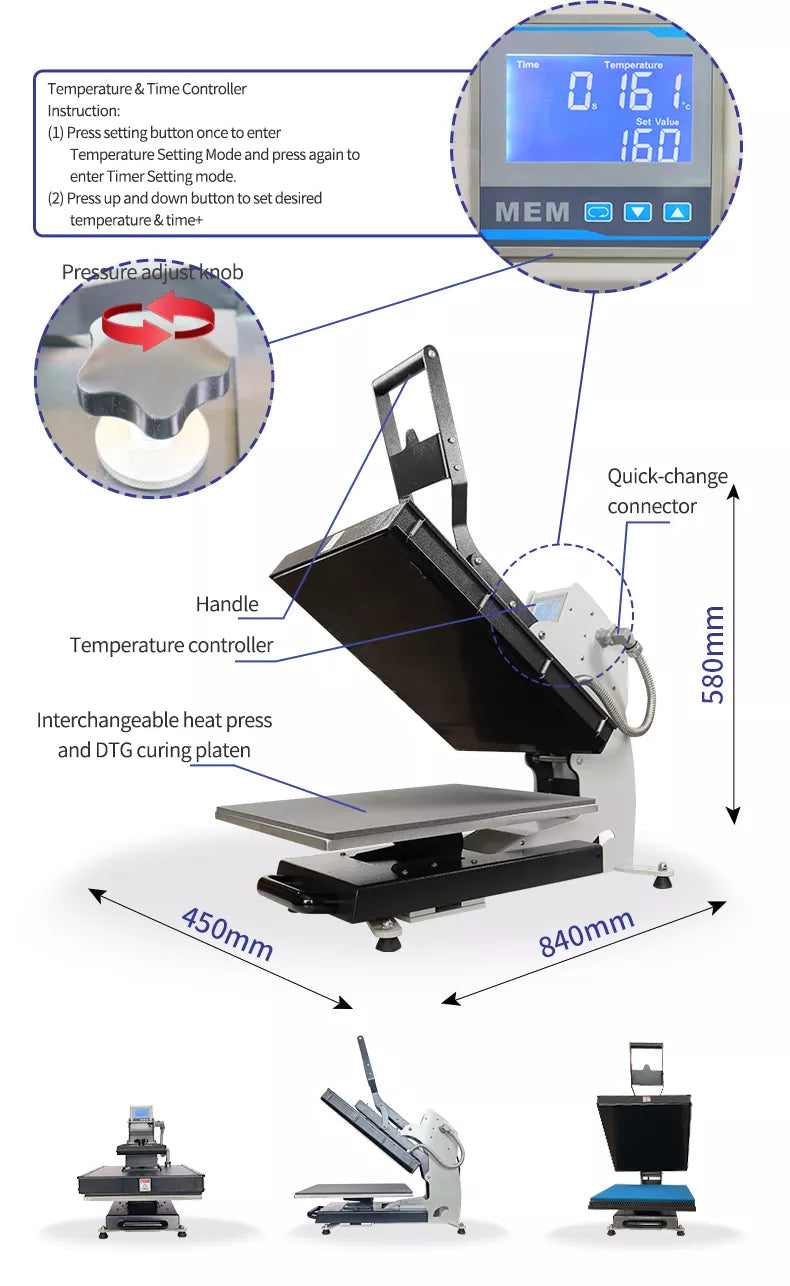 THX-4050 16 x 20 2 in 1 Heat Press and DTF/DTG Curing - Heat