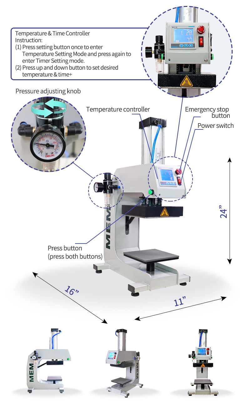 TQ1-1515 Small 6 x 6 Label Pneumatic Heat Press Machine -