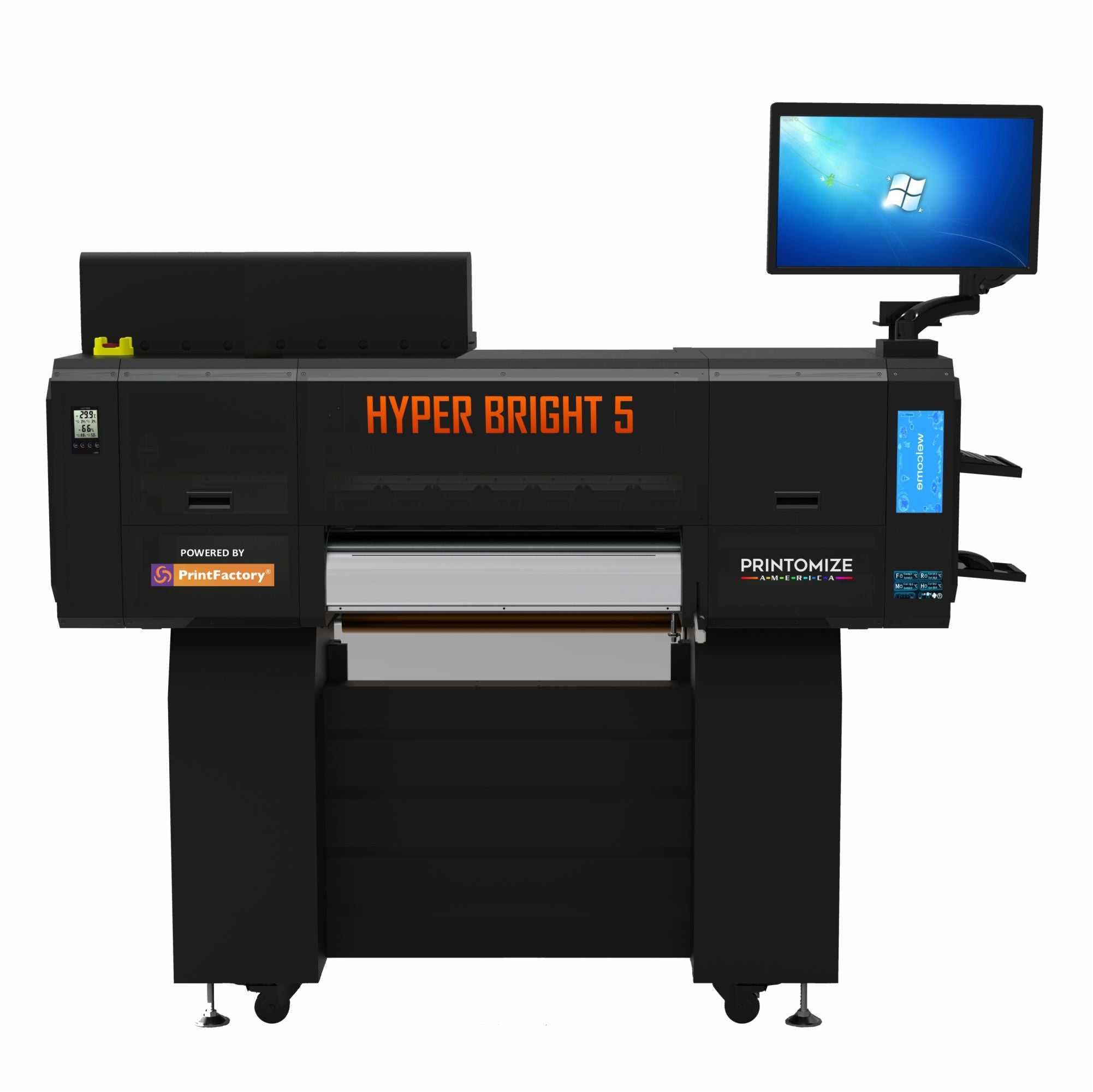 Front view of Hyper Bright 5 DTF Printer featuring vibrant print technology and user-friendly interface for advanced garment printing applications.