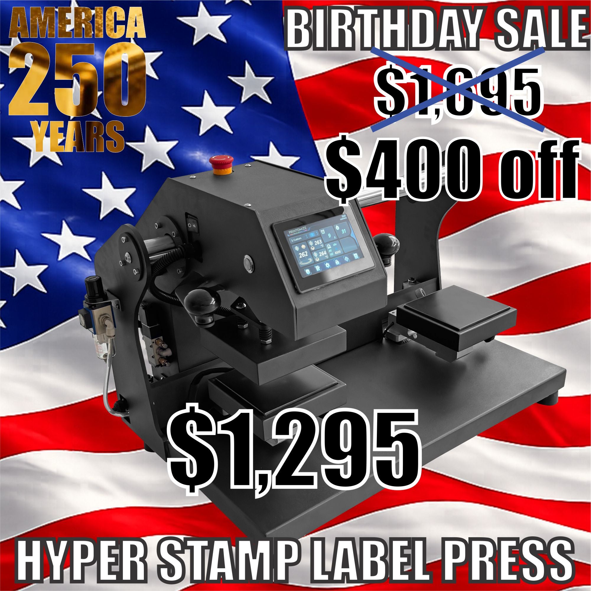 Hyper Stamp 6" x 6" Label Press - Industrial Heavy Duty Heat Press with Smart Control Touch Screen