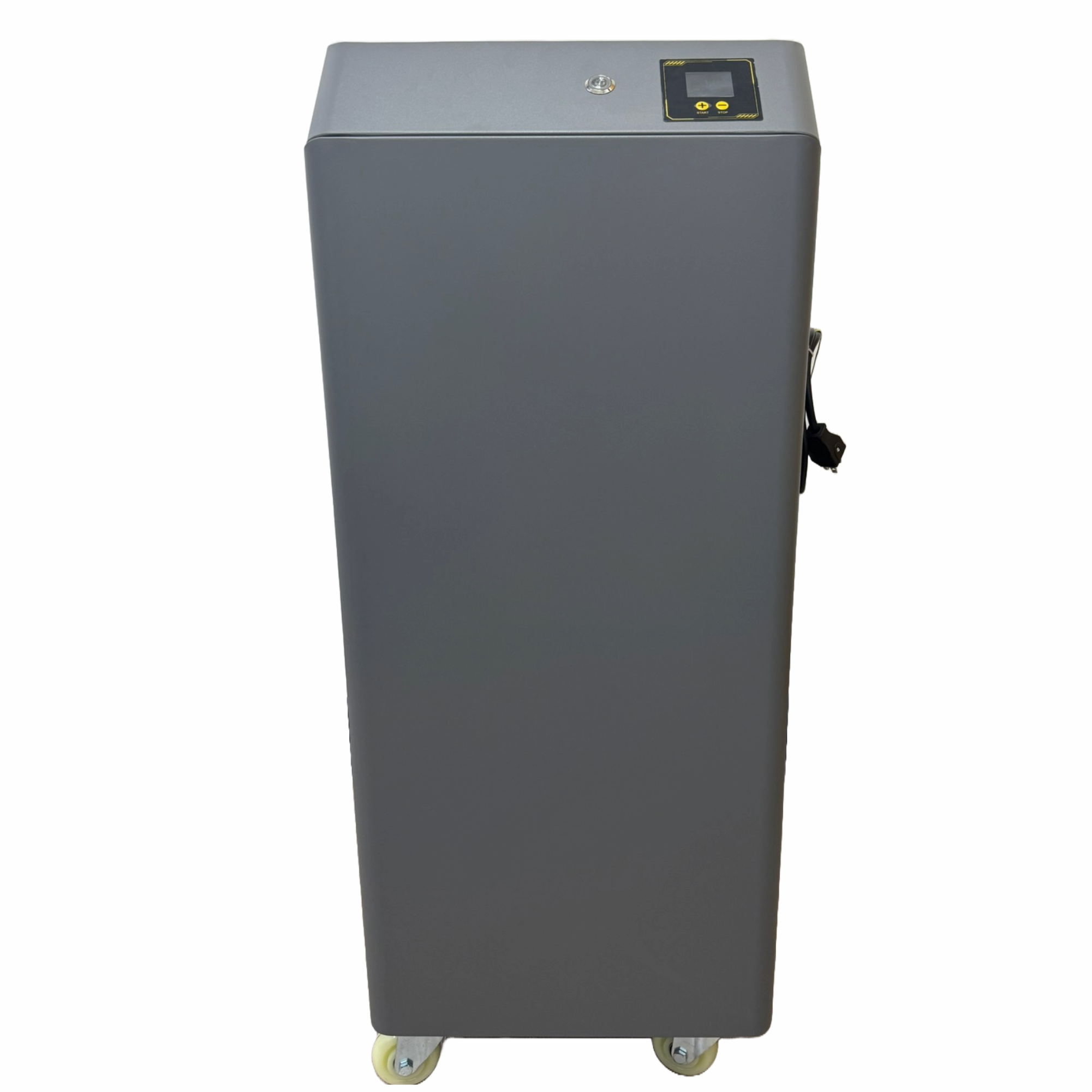 Fume Extractor by Printomize America for smoke filtration, showing a sleek gray design with control panel on top.