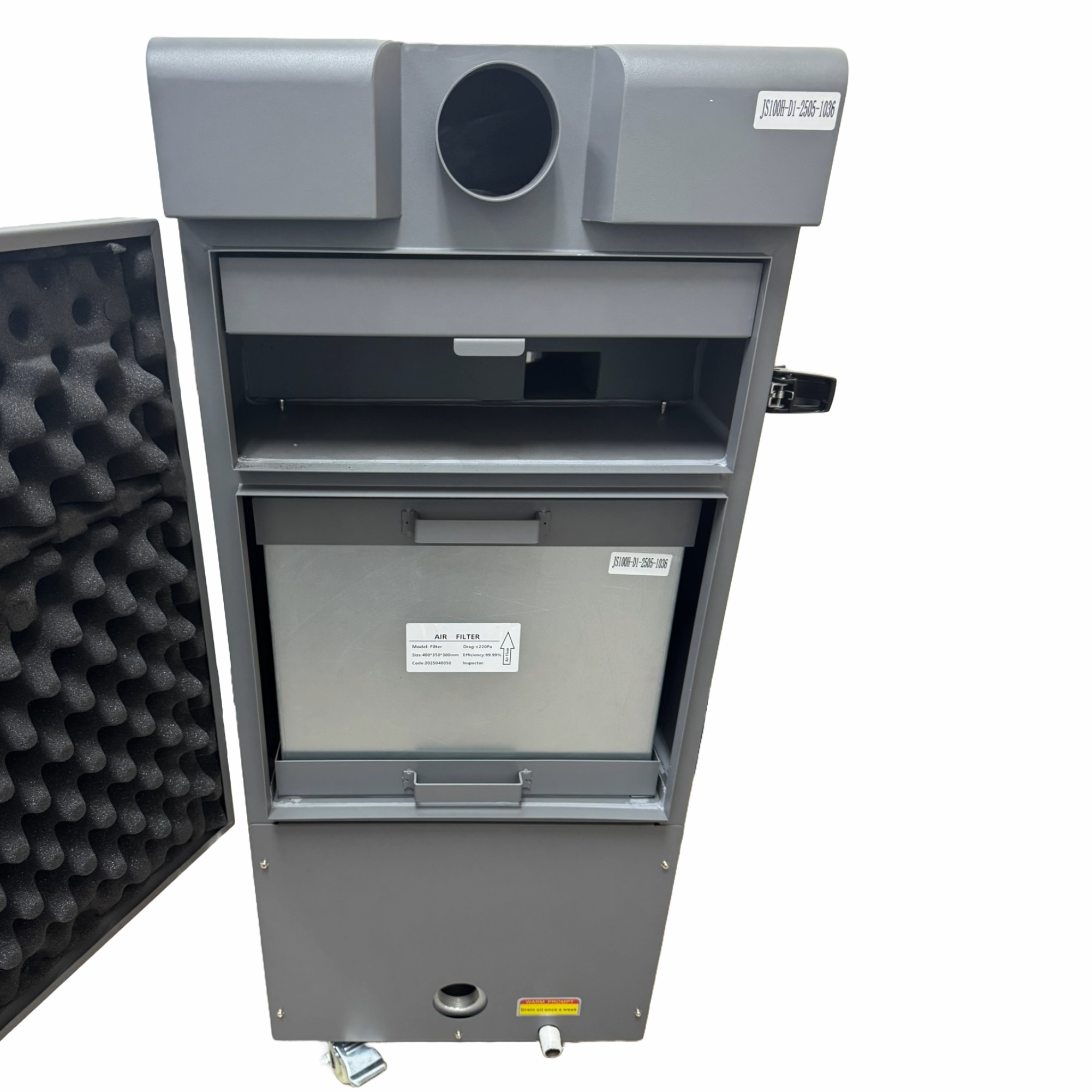 Interior view of the Fume Extractor by Printomize America, highlighting smoke filtration components and a user-friendly layout.
