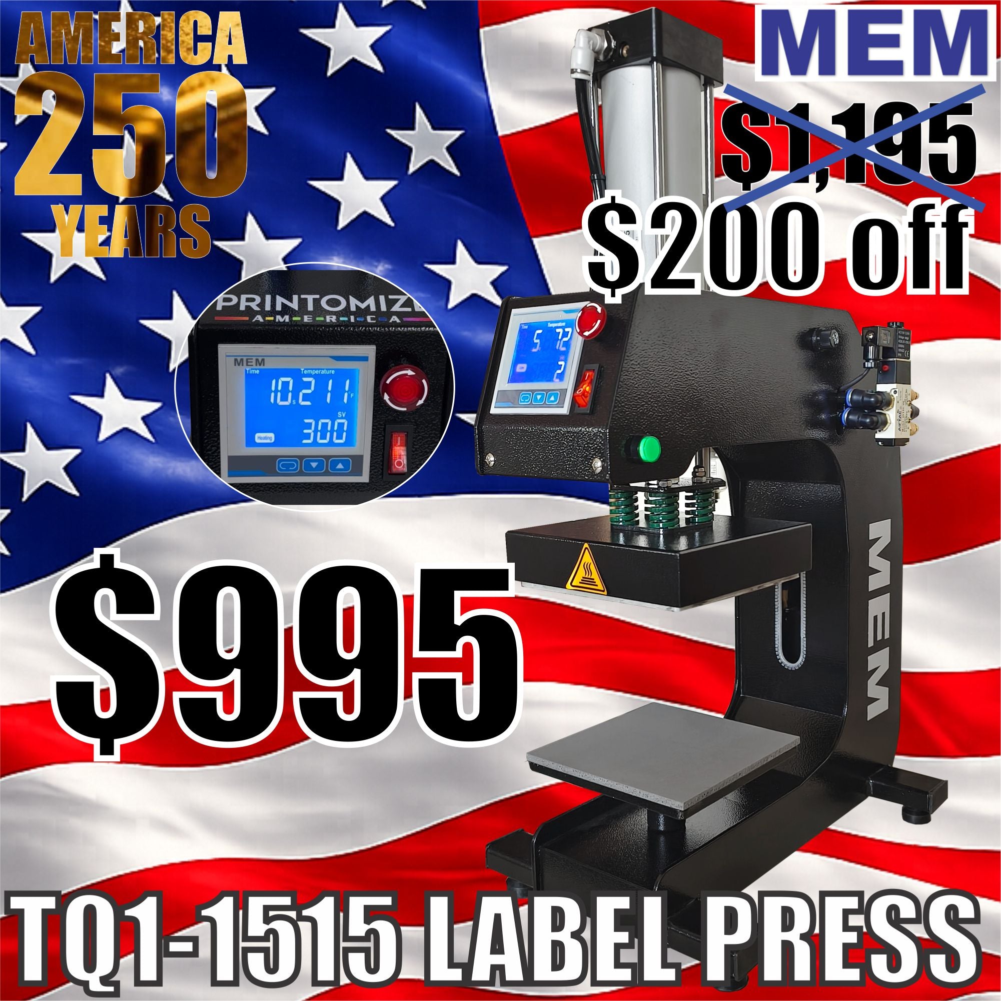 TQ1-1515 Small 6" x 6" Label Pneumatic Heat Press Machine