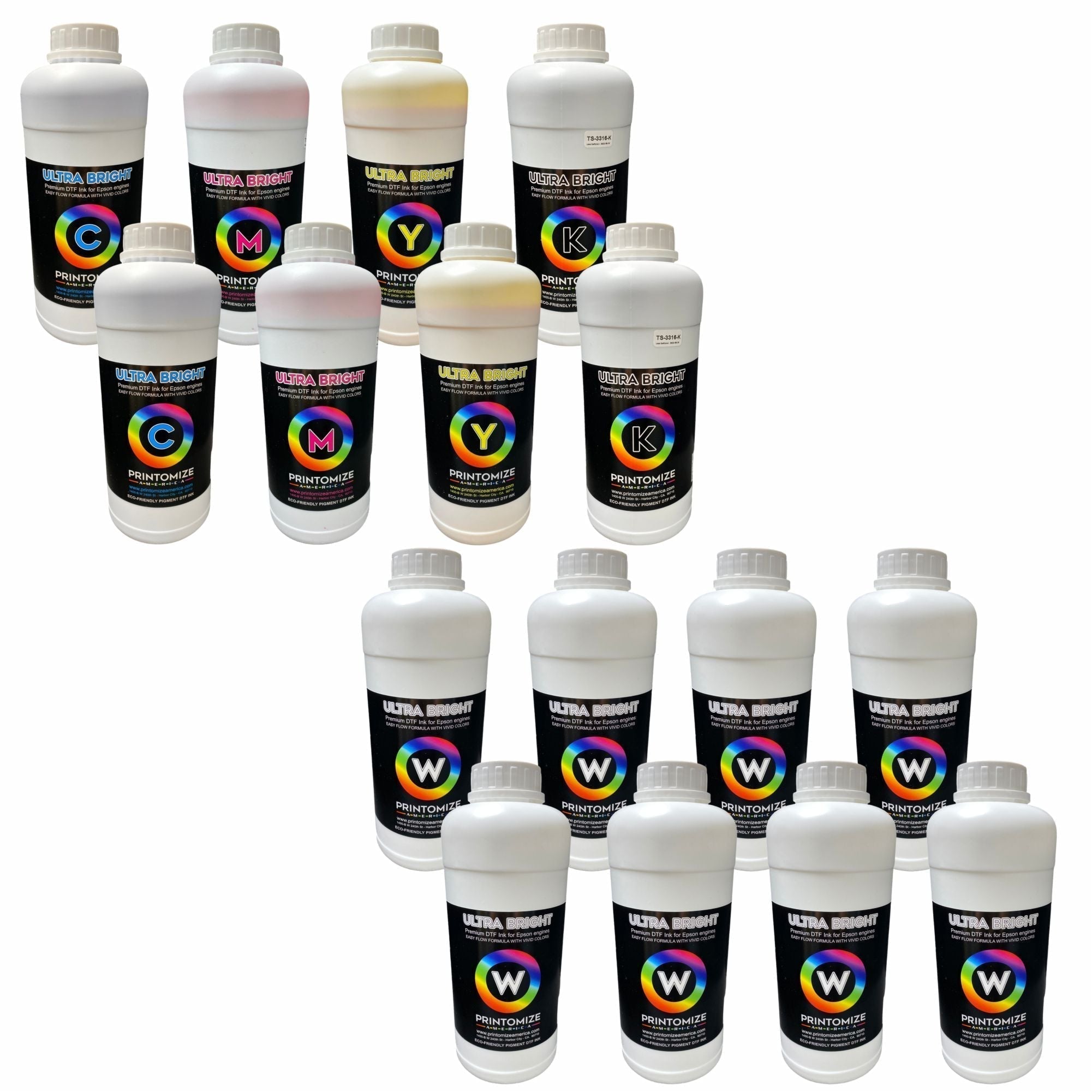 DTF Ultra Bright Large Ink Bundle - (2 liters of each CYMK +